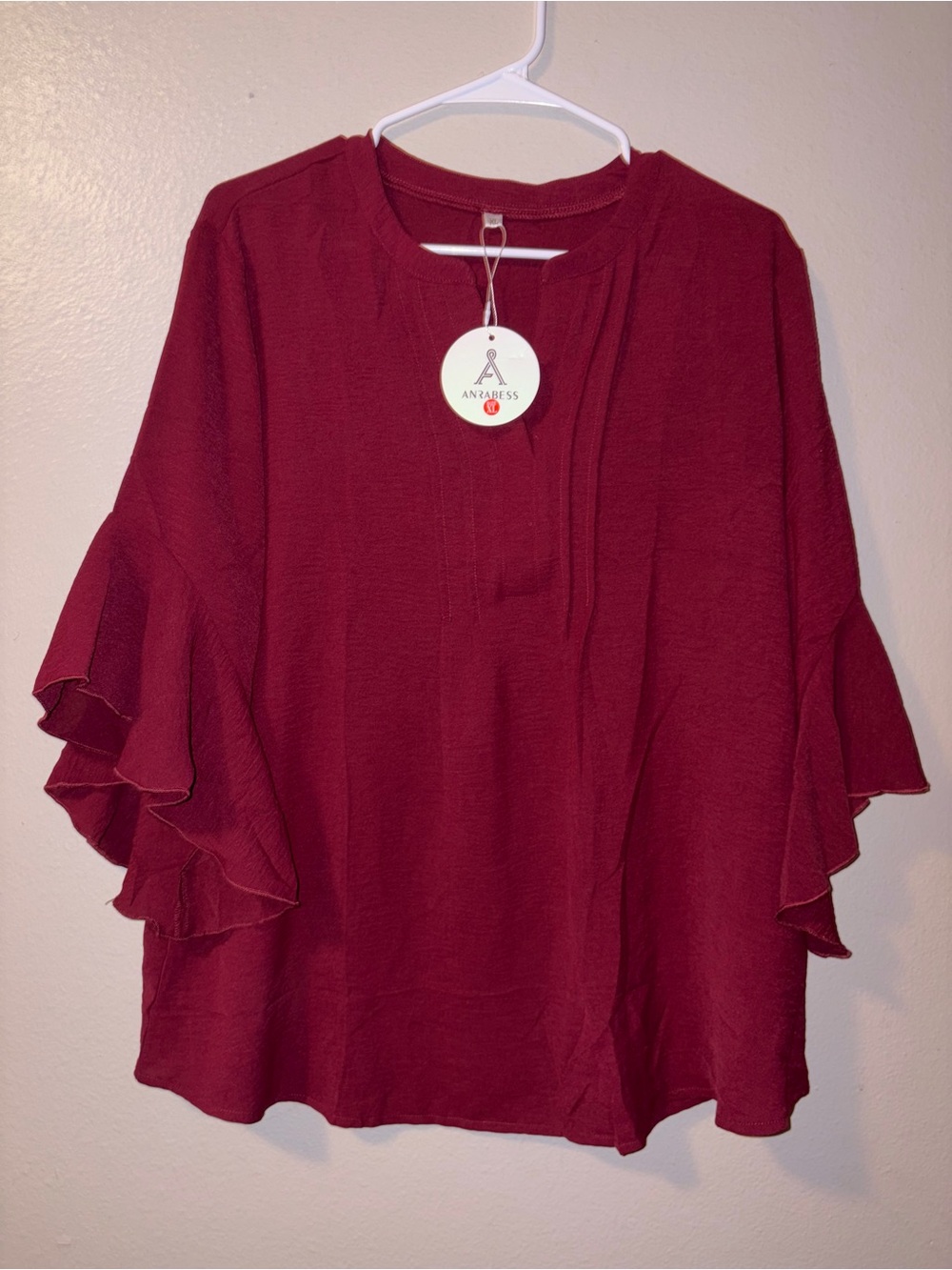 Women's Burgundy Ruffle Sleeve Top